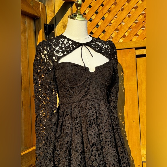 🆕 SELF-PORTRAIT 🧿 BNWOT Black Lace Tie-Neck Minidress, Sz US 2 / UK 6 - Picture 12 of 16